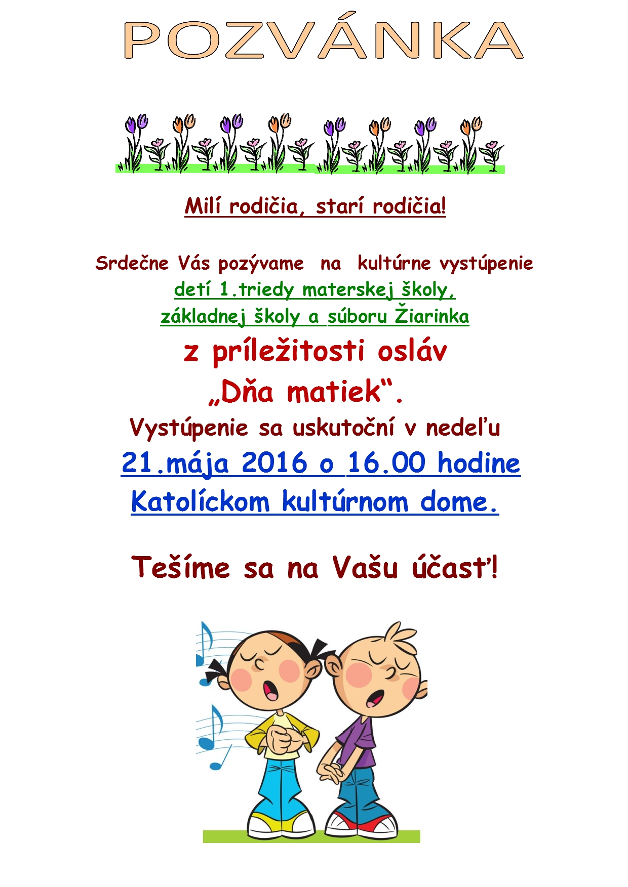 Pozvánka na oslavy dňa matiek
