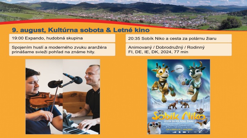Plagát podujatia - skupina Expando, premietanie Sobíka Nika