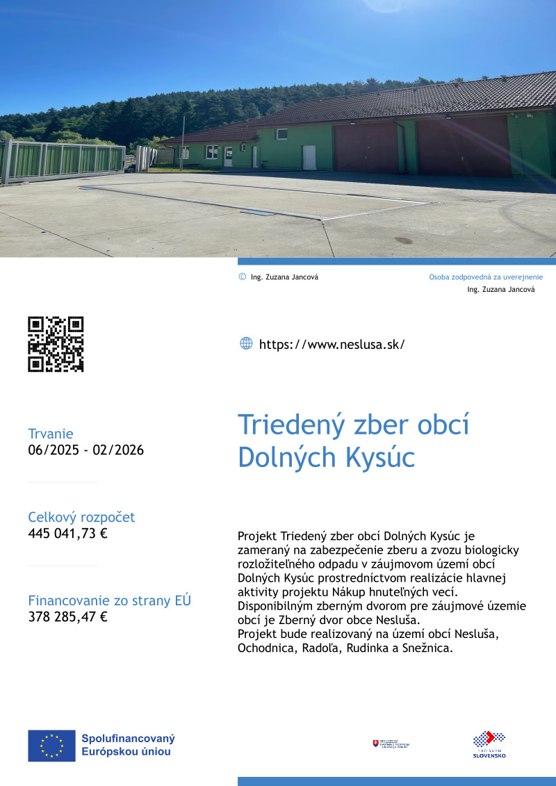 Plagát k projektu Triedený zber obcí Dolných Kysúc