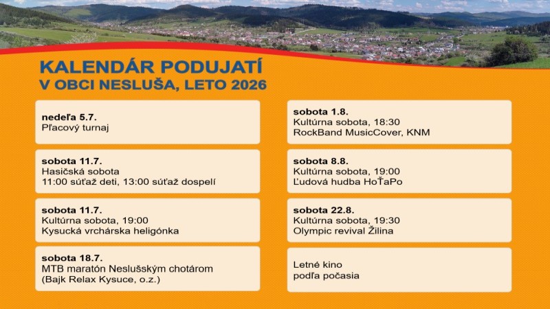 Kalendár podujatí na leto 2026