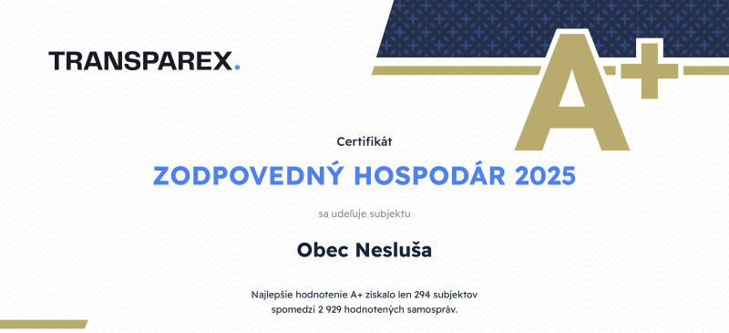 Výrez z certifikátu Zodpovedný hospodár 2025 A+ pre obec Nesluša